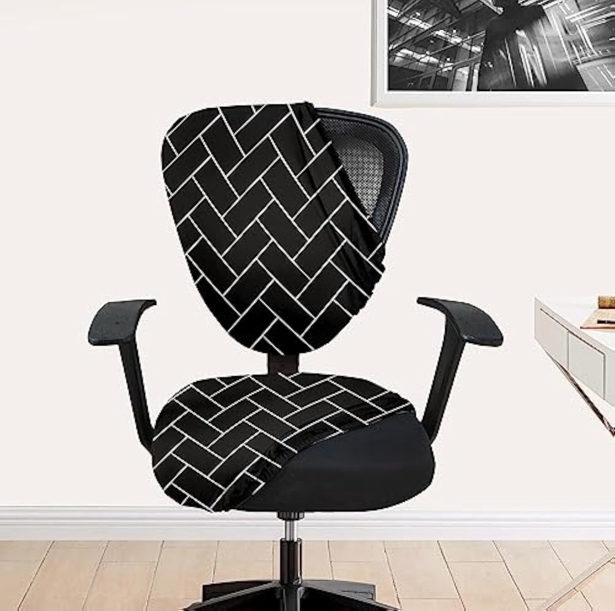 Office Chair Cover Pack of 1, Black Brick Design