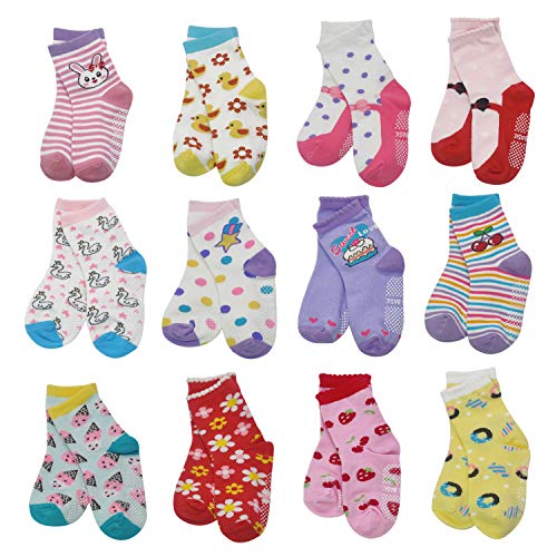 12 Pairs Toddler Boy Girl Socks Non Skid Slipper Socks Grips 1-3 Or