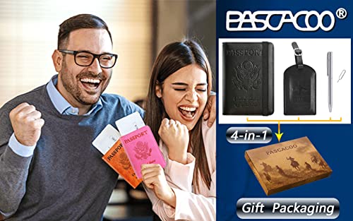 Passport Holder With Luggage Tag Travel Essentials Passport Cover Wallet RFID Blocking Leather Case International Must Haves Travel Accessories Women Men(115#Black) - Thumbnail 6