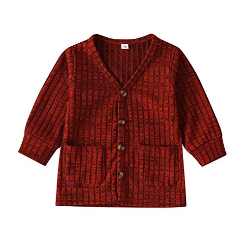 Toddler Baby Boys Button-Down Cardigan, Toddler Cotton Knit Sweater with Pocket for Kid, Baby Basic Clothes (Red, 6-9 Months)