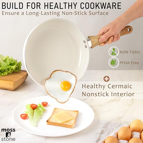 Image of Moss & Stone 6 Pcs White Nonstick Cookware Set, Pots And Pans Set Non stick With Glass Lid, Induction Cookware, Stay-Cool Handle PTFE /PFOA Kitchen Pots 6-Piece with Frying Pans & Saucepan