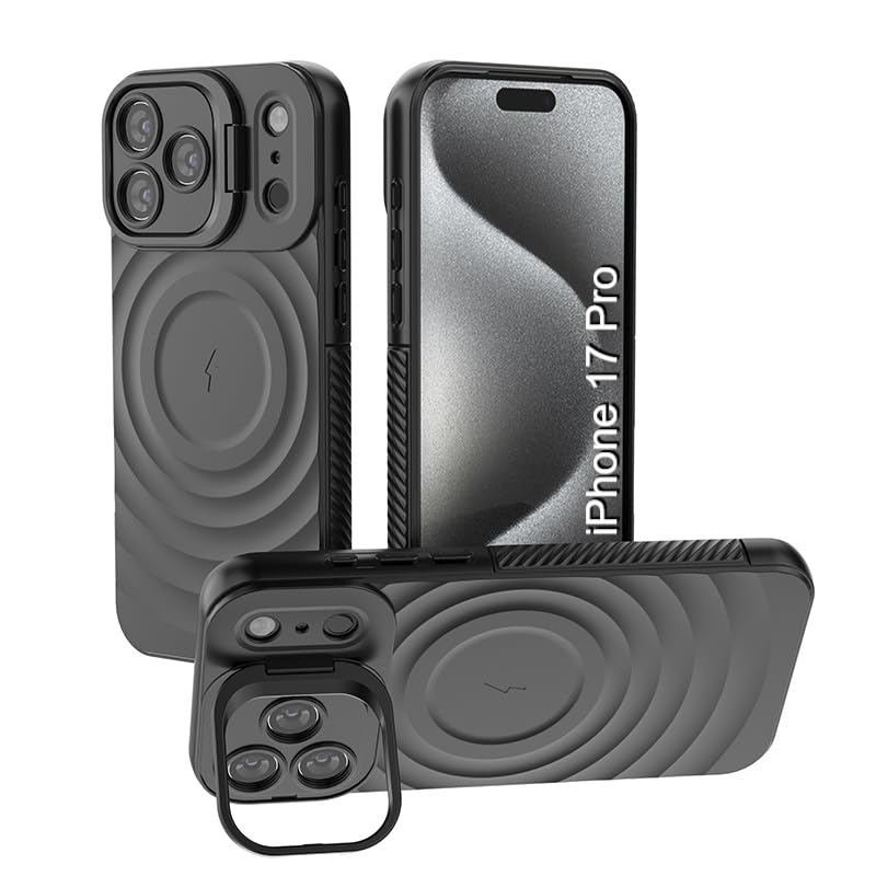 Image of LuxuryKase Shockproof Case for iPhone 17 Pro | Ripple Pattern | Camera Protection | Inner Velvet Fabric Lining | Protective Cover with Enhanced Grip & Wireless Charging Support - Black