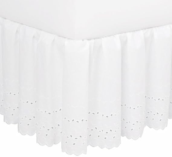 Elegant Eyelet Dust Ruffle Eyelet Bed Skirt, King White