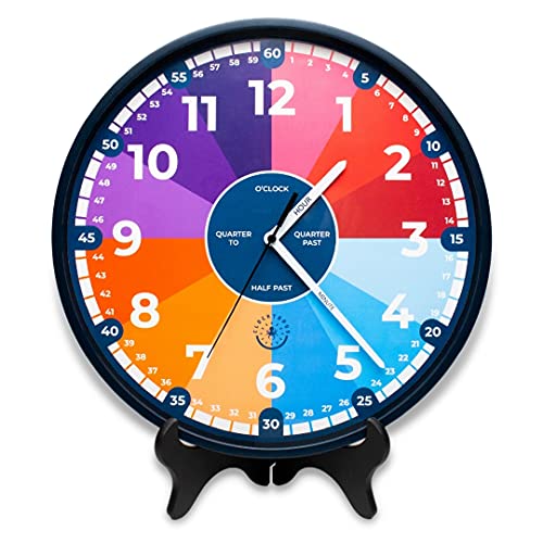 CLOCKTOPUS Kids Learning Clock. Wall Clock Silent with Stand. Analog Clock Telling Time Teaching Clock for Kids. Educational Clock for Kid Playroom Decor, Classroom Clock, Homeschooling Supplies