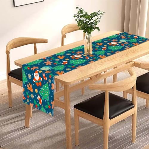 Camino de mesa festivo para cenas festivas y reuniones de Navidad, construcción de lino resistente con bordes con dobladillo, tamaño de 13 x 72 pulgadas, adecuado para mesas de 2 a 4 asientos