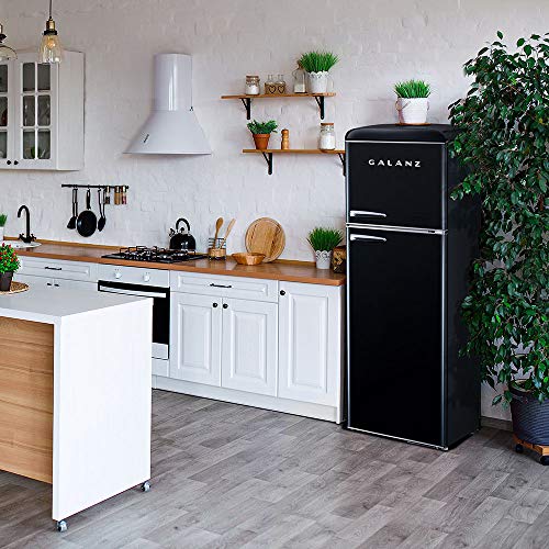 Image of Galanz GLR12TBEEFR Refrigerator, Dual Door Fridge, Adjustable Electrical Thermostat Control with Top Mount Freezer Compartment, Retro Blue, 12.0 Cu Ft (Black)