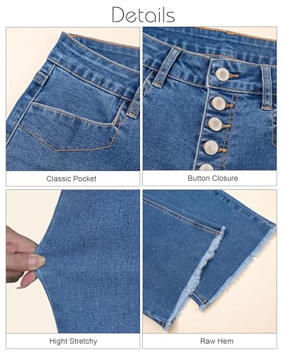 Flvsun Women's Wide Leg Jeans High Rise Stretchy Button Fly Denim Straight Leg Pants with Raw Hem & Comfort Fit Mid Blue XS — view 6