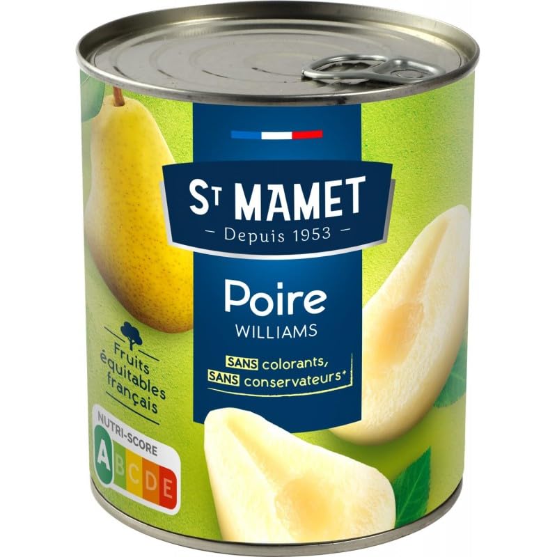 Poires au sirop 455g - Savourez une pause fruitée avec ST MAMET - Un délice sucré à tout moment de la journée - Boîte pratique pour une conservation optimale. - Le Lot De 4