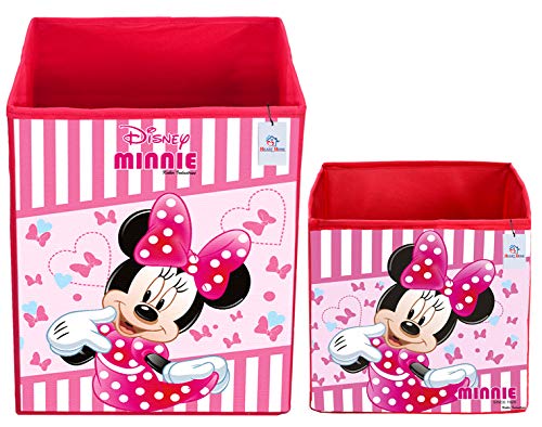 Image of Heart Home Disney Minnie Print Non Woven Large Size Fabric Foldable Laundry Basket and Small Size Cube Toy, Books, Shoes Storage Box with Handle (Set of 2, Pink)-HEART11895, Standard