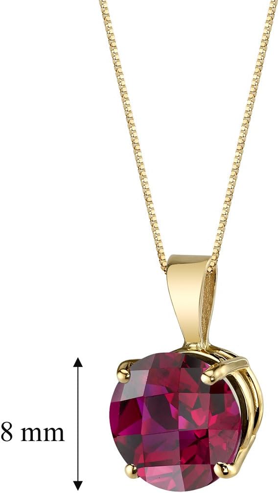 PEORA 14K Yellow Gold Created Ruby Pendant for Women, Classic Solitaire, 2.50 Carats Round Shape 8mm, Trendy Ruby Necklace, July Birthstone Necklace, Gifts for Birthday, Anniversary, Wedding