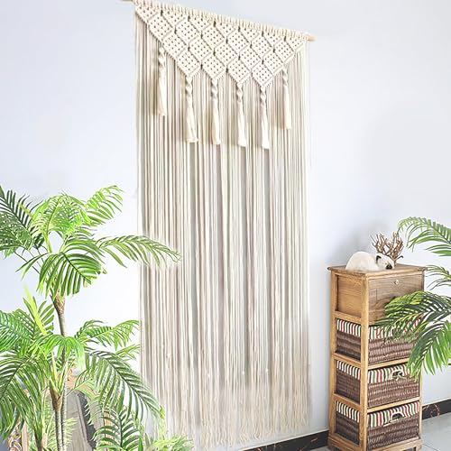 Türhänger Vorhang Makramee - Boho Wandbehang, Türvorhang, Balkon Deko, Bohemian Style für Türen Fenster Dekor 65 x 200cm