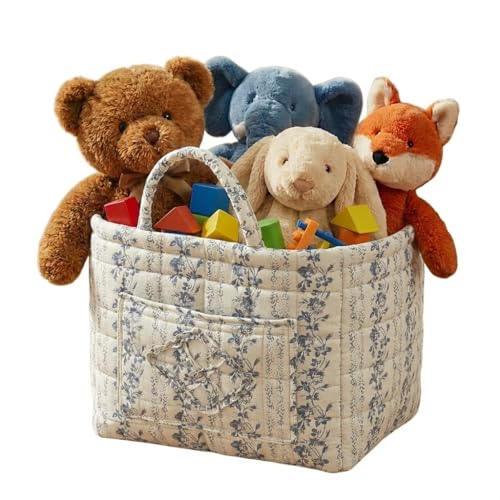 Image of Quilted Fabric Basket Foldable Car Storage Boho Floral Laundry Basket Hamper for Nursery Bedroom & Living Room | Organize Clothes Toys