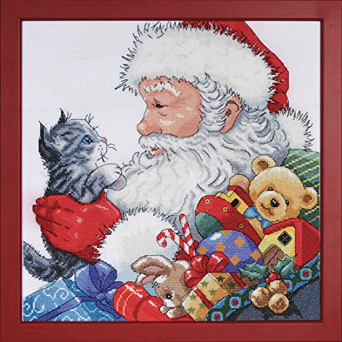 Image of Tobin 14 Count Santa and Kitten Counted Cross Stitch Kit, 13 by 13-Inch DW5977