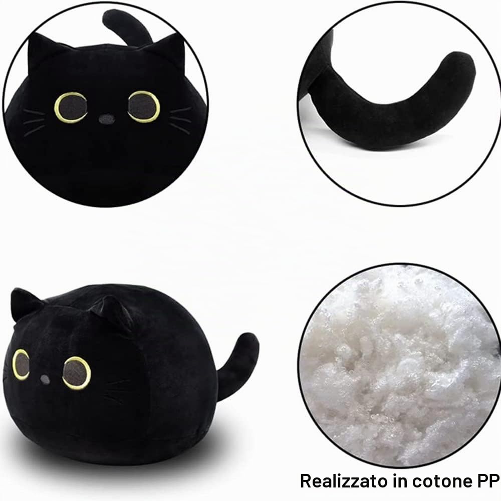 Cuscino per gatto nero in peluche con gatto nero cuscino kawaii per gatti grassi decorazione lombare per bambini decorazione per la casa regalo per ragazzi ragazze compleanno San Valentino Natale