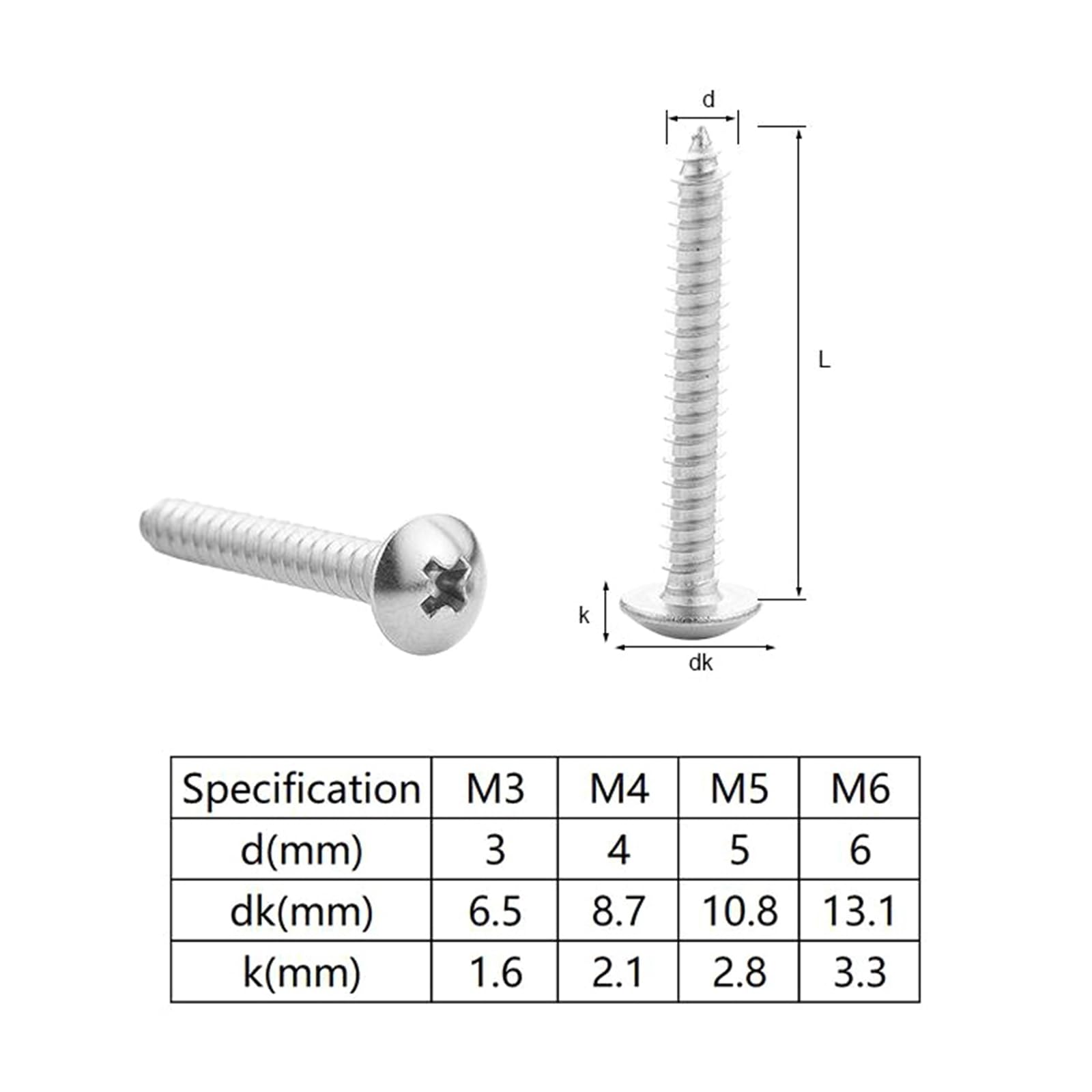 Viti autofilettanti 20 Viti autofilettanti for Legno a Testa di Fungo con Intaglio a Croce in Acciaio Inossidabile M3/M3.5/M4/M5/M6, M4x75mm(M4x35mm)