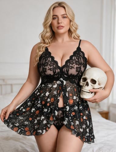 Image of Avidlove Plus Size Lingerie for Women Sexy Open Front Lace Babydoll Dress
