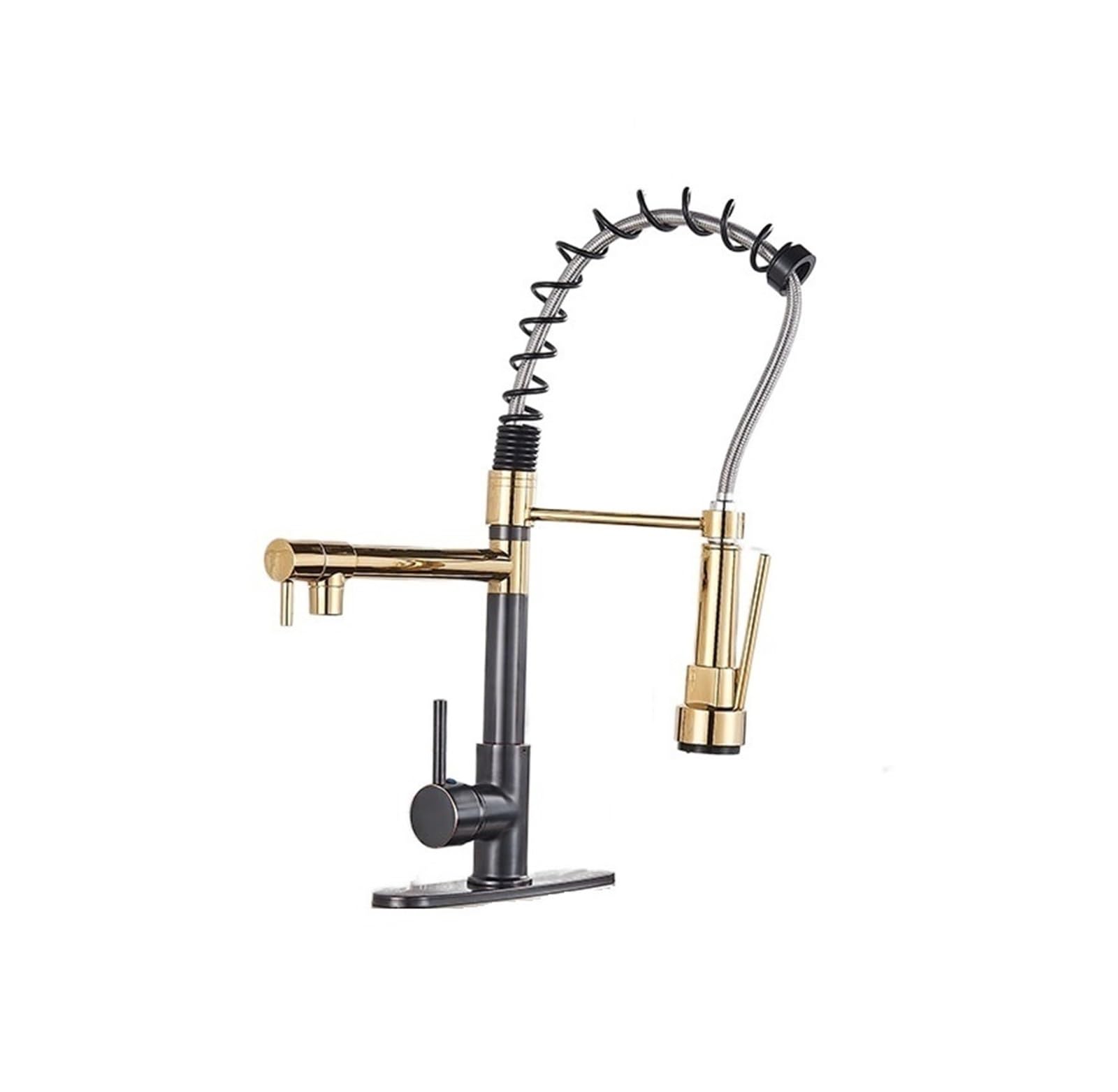 Robinet de cuisine mitigeur doré à double bec extractible pour remplacer un robinet fixe usé