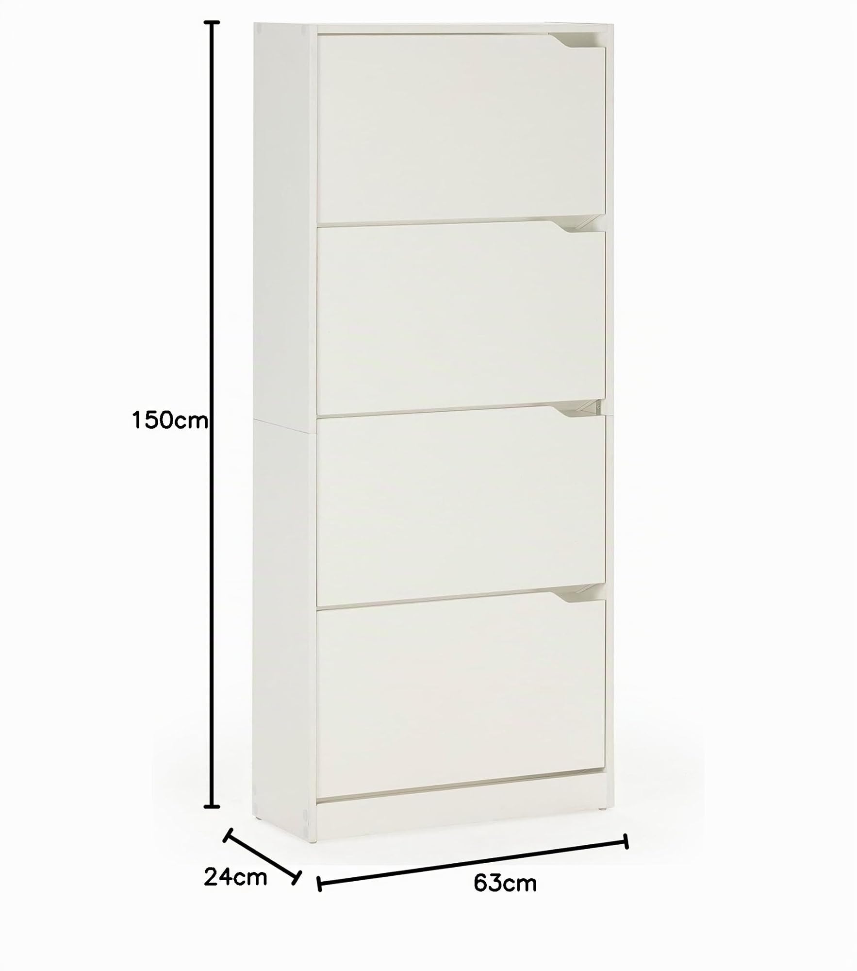 HOMN LIVING Scarpiera Ángel con 4 porte, Bianco, Mobili Ausiliari, 63 cm (larghezza) 24 cm (profondità) 150 cm (altezza)