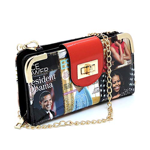 AMY&JOEY Glossy magazine cover collage crossbody bag purses clutches and wallets Michelle Obama bags (Wallet 5-Red)2