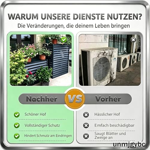 Schutzgitter für Klimaanlage Außengerät mit Jalousiedach, feuerfest und korrosionsbeständig, keine Beeinträchtigung der Lüftung für Balkon, Hof und Außenwand(Braun, 120×70×150cm 5PS)-5