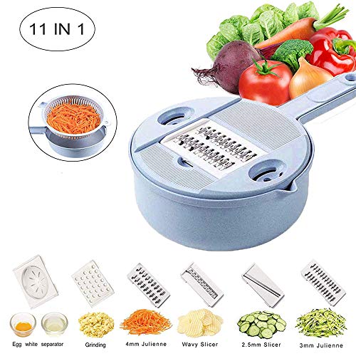 Peedeu Rebanadora De Mandolinas, Picadores De Verduras, Cortador De Vegetales De Múltiples Fines 11 En 1 con 4 Intercambiable Acero Inoxidable Cuchillas con Separador De Yema De Huevo Colado