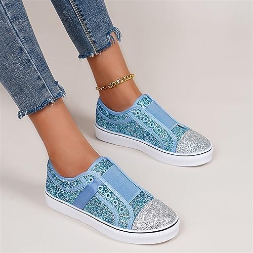 Women's Glitter Sequins Sneakers Fashion Color Matching Round Toe Slip On Flat Canvas Shoe Casual Lightweight Breathable Non Slip Dance Shoes2