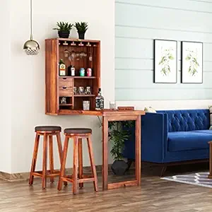 Silant Makers Sheesham Wood Bar Cebinet with Folding Dining Table for Home | Wall Cebinet Bar & Bar Dining Table for Living Room | Mini Bar for Home | Wooden Wall Hanging Design Bar & Table |
