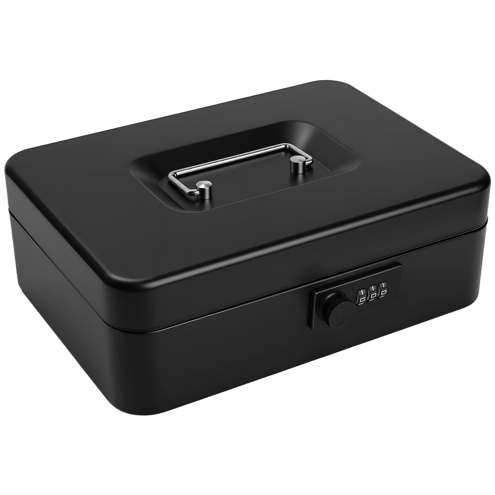 Cash Box with Combination Lock, Money Tin Box with Coin Tray, Lockable Cash Tin for Money Saving 25 * 18 * 9cm(Large-Black)