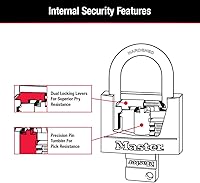 Vista 7 de Master Lock Black Vinyl Covered Aluminum Padlock with Key, Keyed-Alike Lock for Toolboxes, Gym Lockers, or Storage Locker, 2 Pack, 141TLF