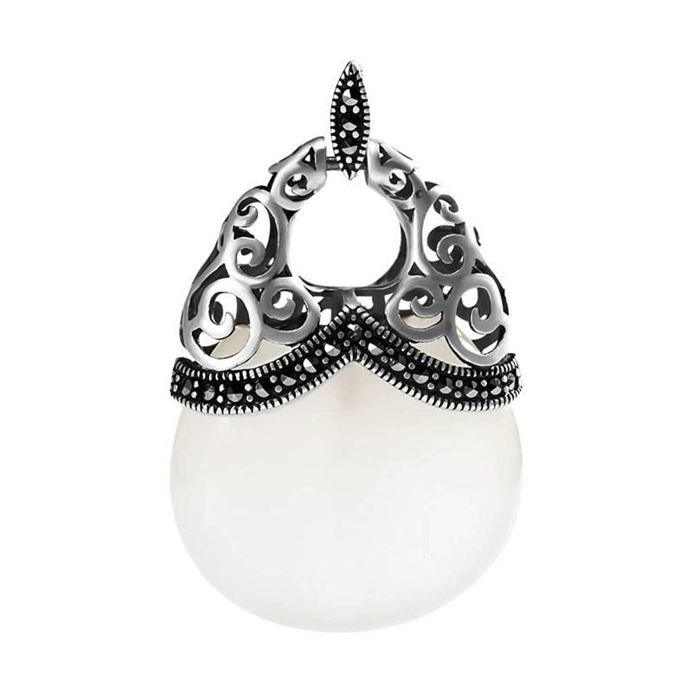 Pendentif néphrite en argent avec calcédoine blanche | Bijou d'exception fait main