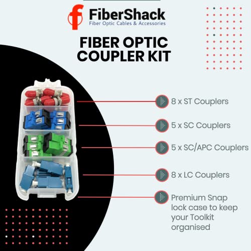 Fibershack - Fiber Optic Coupler Kit For St, Lc, Sc, Sc/Apc Cables. 4 Styles With 26 Couplers For Single-Mode & Multi-Mode Patch Cords. #TOP2