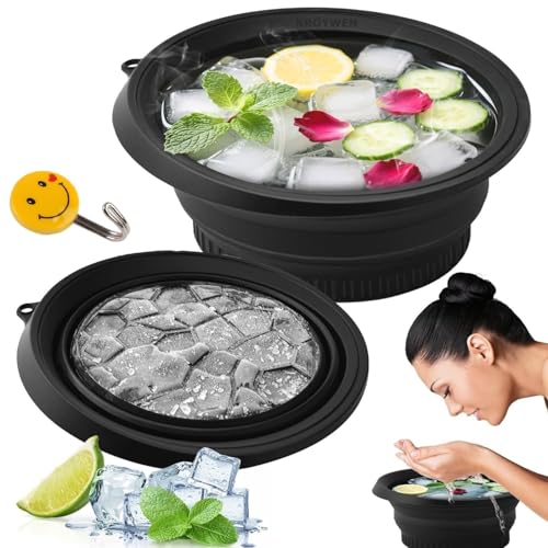 Image of Silicone Collapsible Face Ice Bowl with Built-in Ice Tray, BPA-Free Foldable Facial Bath Bowl for Face Wash, Soaking & Skincare Routine for Men & Women(Black)