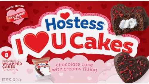 Hostess Ding Dongs Valentine Heart Chocolate Snack Cakes with Creamy Filling, 9.31 Oz. Box (8 Cakes)
