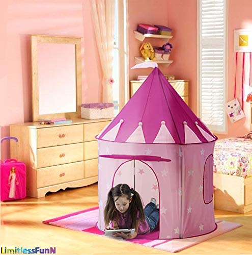 LimitlessFunN Princess Pop Up Kids Play Tent | Includes Star Lights & Carrying Case |, Children Indoor Castle Playhouse for Girls, Toddlers, 41" D x 41" W x 53" H