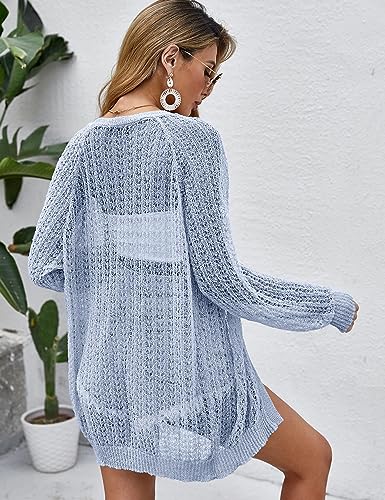 Image of Women Crochet Lightweight Cardigan Cover Up Open Front Long Sleeve Summer Cardigans