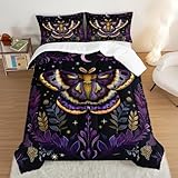 UEVBF Gothic Bedding Moth Comforter Sets Twin Size,Bohemian Vegetation Leaf Flash Bedding for Kids Room Decor with 2 Pillowcases.