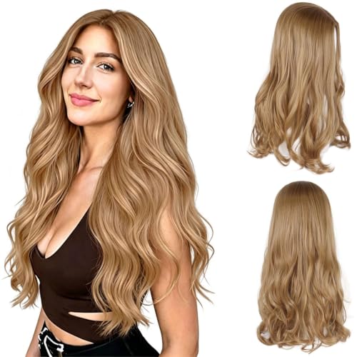 Image of 24 inch Long Wavy Light Golden Blonde Wigs for Women Megan Costume Wig Prom