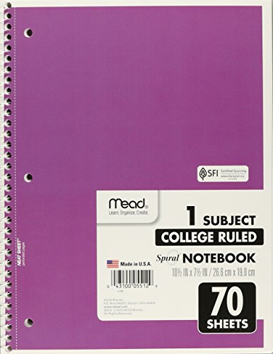 Mead Spiral Notebook, College Ruled, 1 Subject, 70 Sheets, 7.5" X 10.5", 12 Pack, Assorted Colors (05512-12) #TOP3
