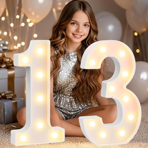 Image of Pooqla 13th Birthday Decorations for Girls Boys, Large 12.6 in Tall Light Up Numbers for 13th Party Decorations Table Decor, Big Marquee Numbers 13th Birthday Gift for Girls Wedding Anniversary Decor