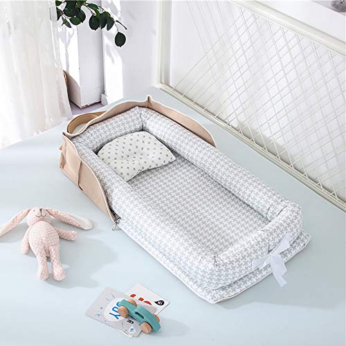 Luddy ベビーベッド 新生児 枕付き ベッドインベッド 折りたたみ式 携帯型ベビーベッド 添い寝 ポータブル 出産祝い 通気性抜群 洗濯可能 0-24ヶ月 グレー 85*45*12cm