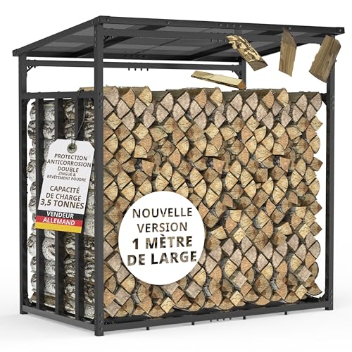Étagère à bois de cheminée en métal extérieur 185 x 105 x 185 cm I galvanisée I Anthracite I Section 4 x 4 cm I Charge maximale 3,5 t I Avec toit I abri bûche I...