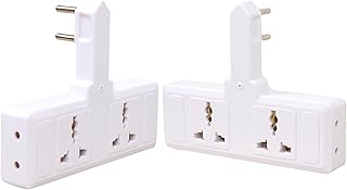 مشترك كهربائي حائطي، 4 مخارج، 220 فولت، أبيض، تركيب سهل ( قطعتين)