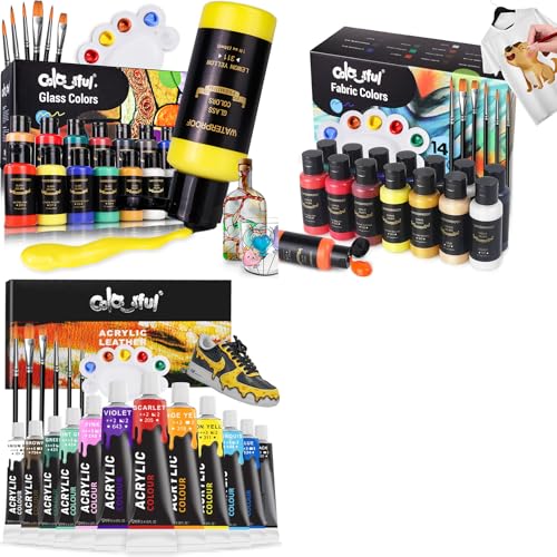 14 glass + 14 Fabric +12 leather paint set