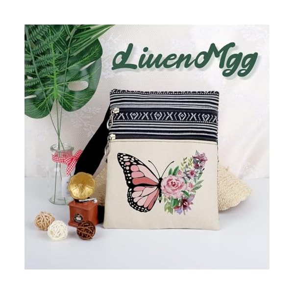 Floral Butterfly Messenger Bag Small Ethnic Pattern Printed Adjustable Strap Crossbody Zipper Bag Floral Butterfly Phone Bag Wallet Cute Shoulder Handbag for Women - 3 - Image 6