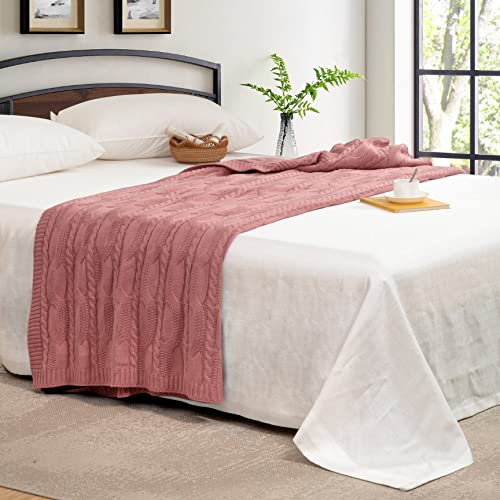 Aormenzy JX220617-005 Dusty Pink Knit Throw Blankets Cable Knit Decorative Throw Blanket Dusty Rose Soft Cozy Knitted Blanket For Sofa Couch Bed thumb #3
