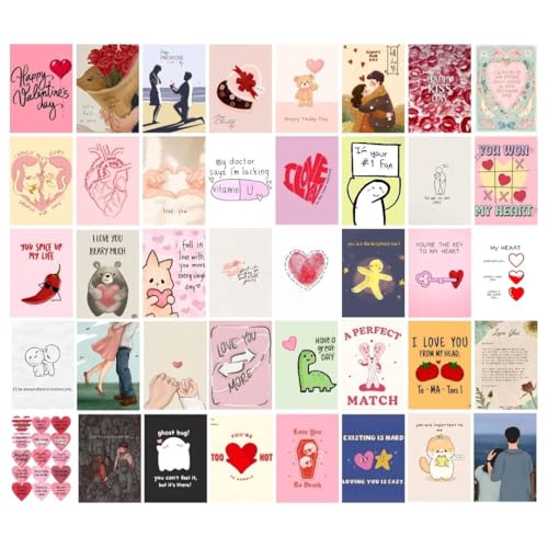Image of 40-Piece Mini Love Quote Poster Set - Cute Valentine's Day Aesthetic Wall Collage Kit (15x10 cm) | Romantic Couple Decor, Affirmation Art for Room, Dorm, Scrapbook, Gifting
