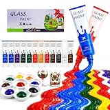 Artist-Grade Acrylic Glass Paint Stained Transparent Glass Window Paint Set Great for Glass Painting Wine Glasses Light Bulbs Ceramic Non-Toxic Waterproof Acrylic Enamel Paint Kit for Christmas Art Decor(12 Colors/5.04Oz)