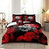 Bedbay Rose Leopard Comforter Set Queen Size Boys Teen Wildlife Cheetah Bedding Bed in a Bag Queen Set Red Rose Leopard Printed Soft Fluffy Comforter Bed Set 8 Pieces(Black,Queen) #3