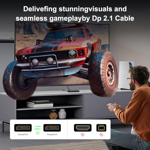 jojobnj Cable DisplayPort 2.1 10M [16K@60Hz, 8K@120Hz, 4K@240Hz, 40Gbps] - Cable DP a DP Chapado en Oro para Monitores Gaming, PC - Compatible con HDR, HDCP, FreeSync, G-Sync, RTX 4090, 7900XTX - imagen 5