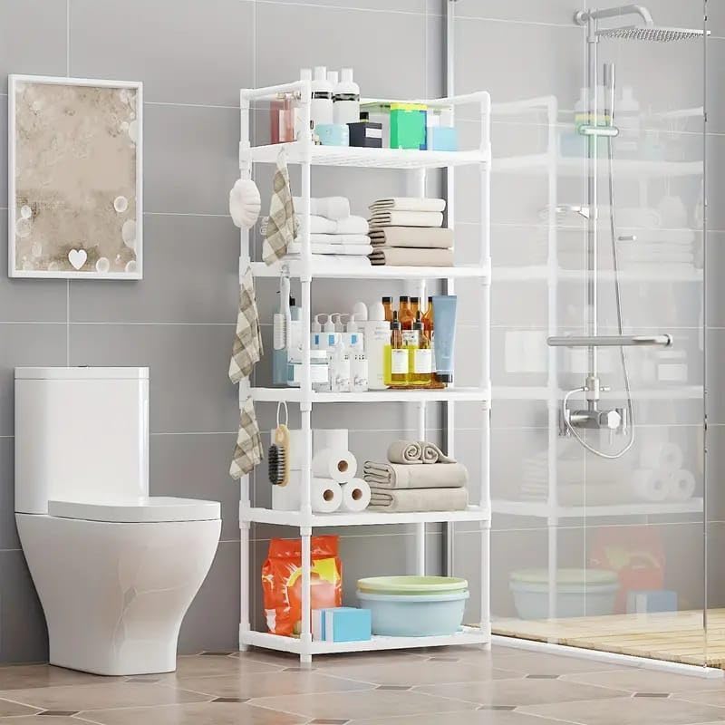 Smart Saver Kitchen Rack, 5-Tier Free Standing Kitchen Storage Shelf Plastic Rack, Microwave Stand, Multipurpose Storage Organiser for Bedroom, Bathroom, Living Room, office's 1